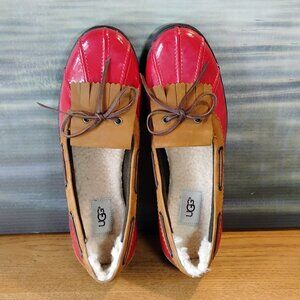 Ugg Red and Tan Haylie Rain Skimmers Duck Shoes Size 10 EUC